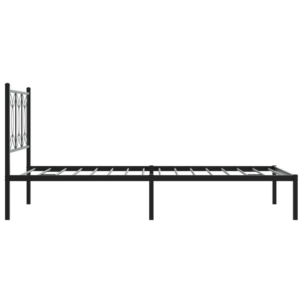 Black Metal Bed Frame with Headboard - 107x203cm, No Mattress