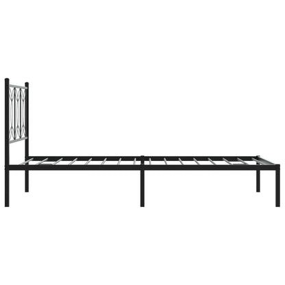 Black Metal Bed Frame with Headboard - 107x203cm, No Mattress