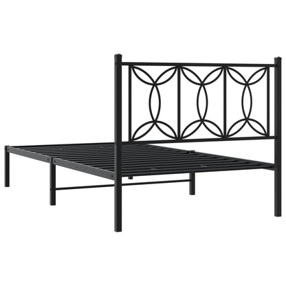 Black Metal Bed Frame with Headboard - 107x203cm, No Mattress