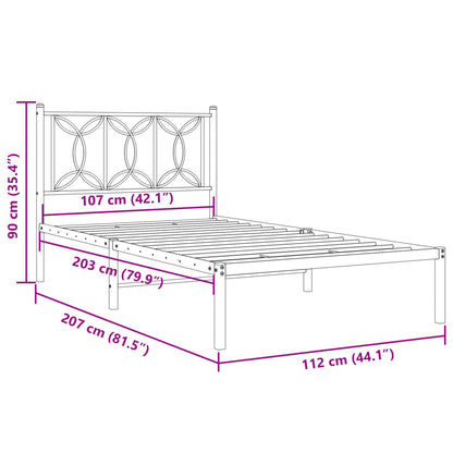 Black Metal Bed Frame with Headboard - 107x203cm, No Mattress