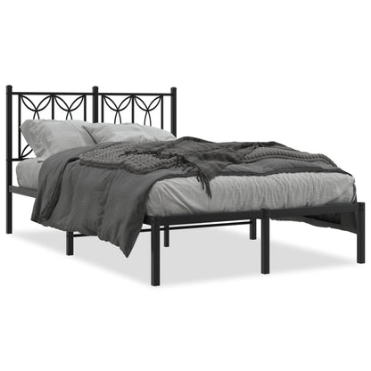 Sleek Black Metal Bed Frame with Headboard 120x190cm