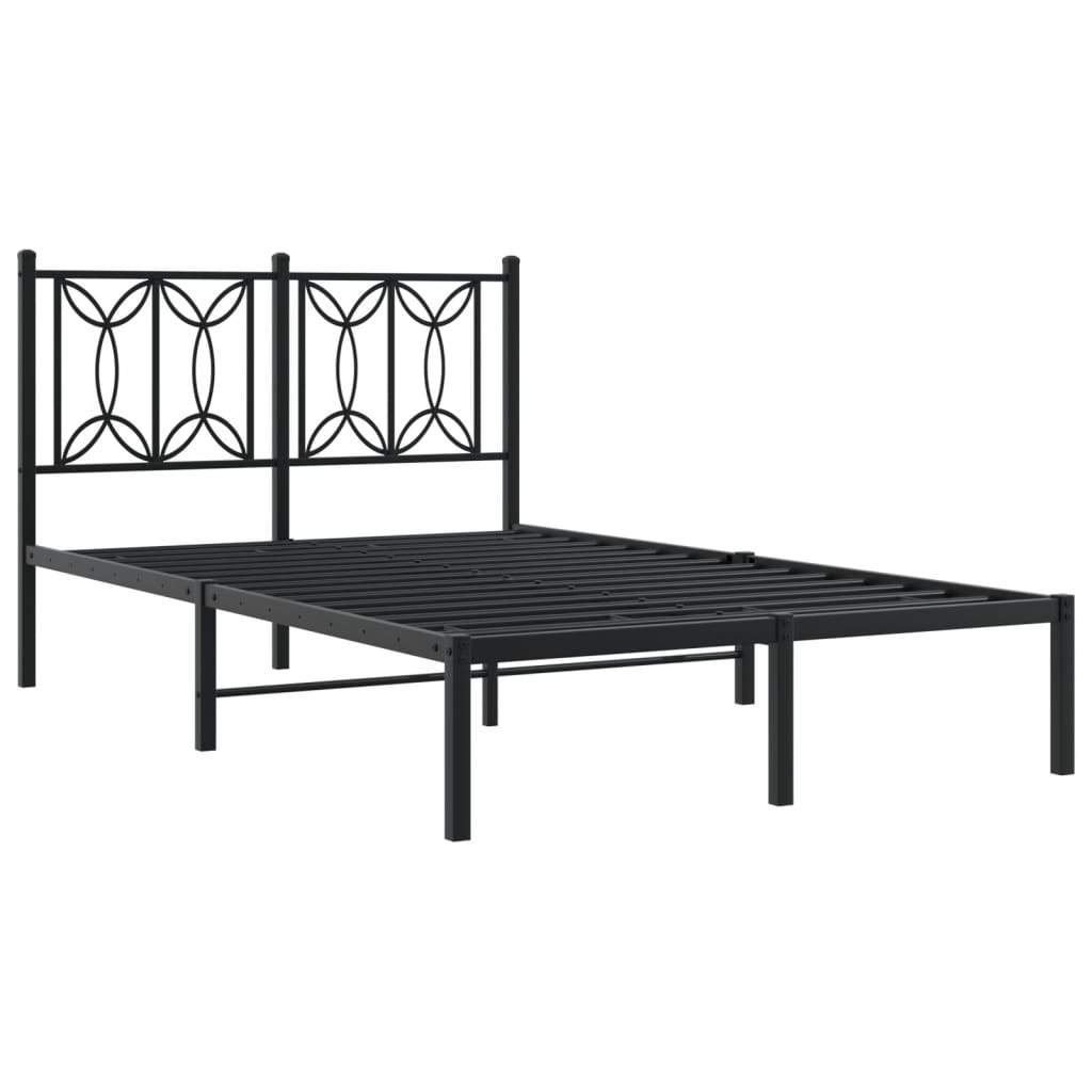 Sleek Black Metal Bed Frame with Headboard 120x190cm