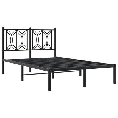 Sleek Black Metal Bed Frame with Headboard 120x190cm