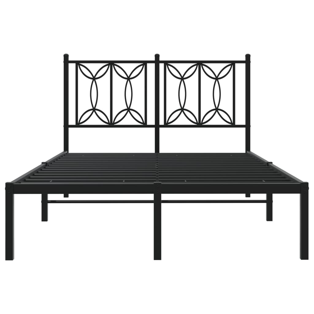 Sleek Black Metal Bed Frame with Headboard 120x190cm