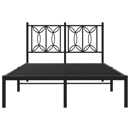 Sleek Black Metal Bed Frame with Headboard 120x190cm