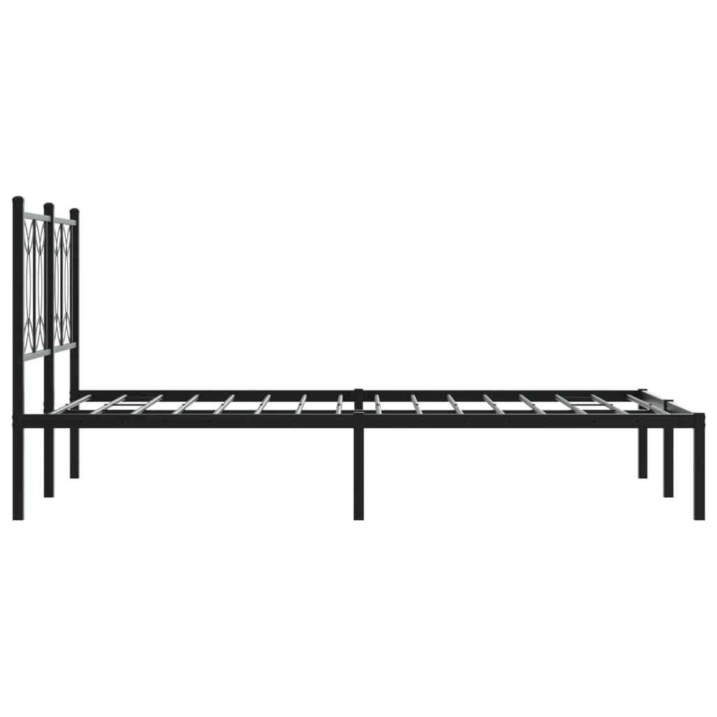 Sleek Black Metal Bed Frame with Headboard 120x190cm