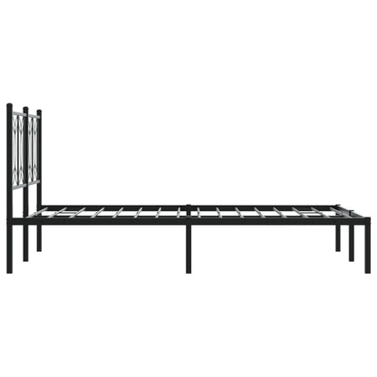 Sleek Black Metal Bed Frame with Headboard 120x190cm
