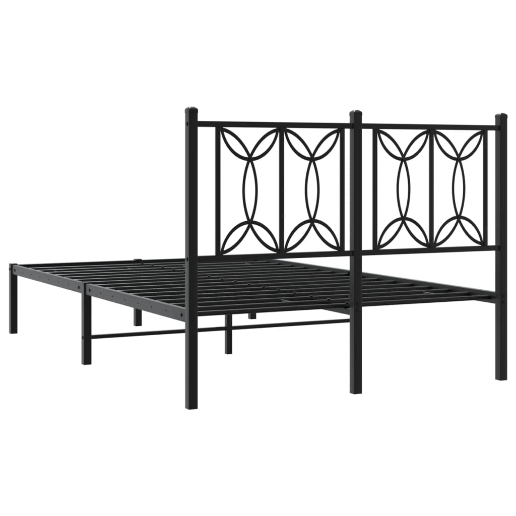 Sleek Black Metal Bed Frame with Headboard 120x190cm
