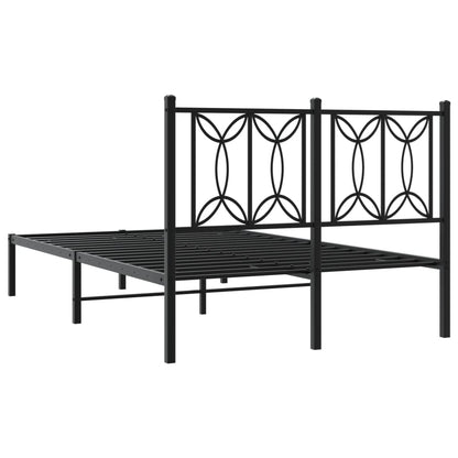 Sleek Black Metal Bed Frame with Headboard 120x190cm
