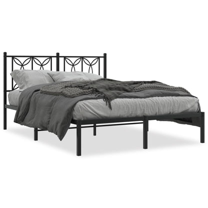 Black Metal Bed Frame with Headboard - 135x190cm, No Mattress
