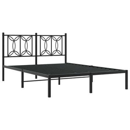 Black Metal Bed Frame with Headboard - 135x190cm, No Mattress