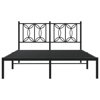 Black Metal Bed Frame with Headboard - 135x190cm, No Mattress