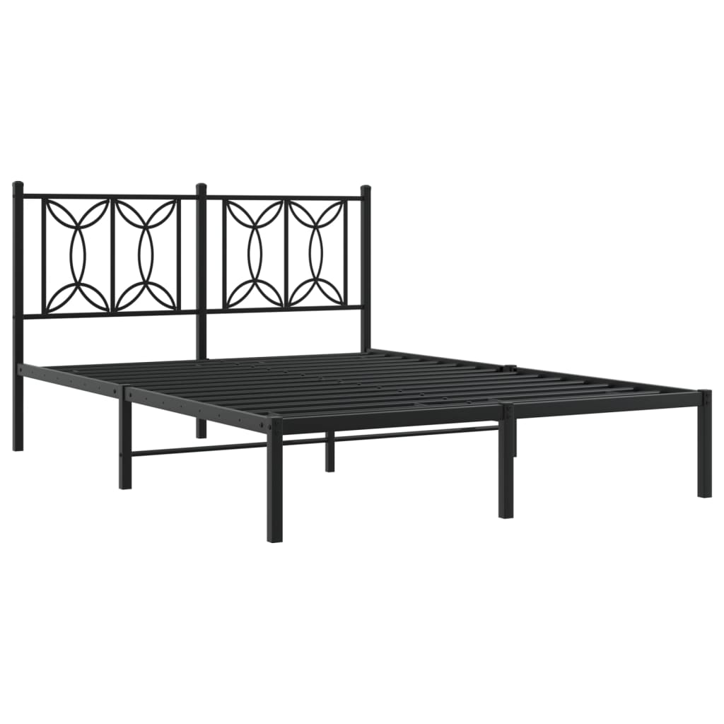 Black Metal Bed Frame with Headboard - 140x190cm, No Mattress