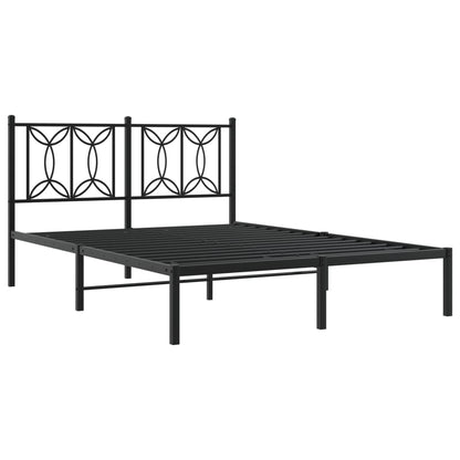 Black Metal Bed Frame with Headboard - 140x190cm, No Mattress