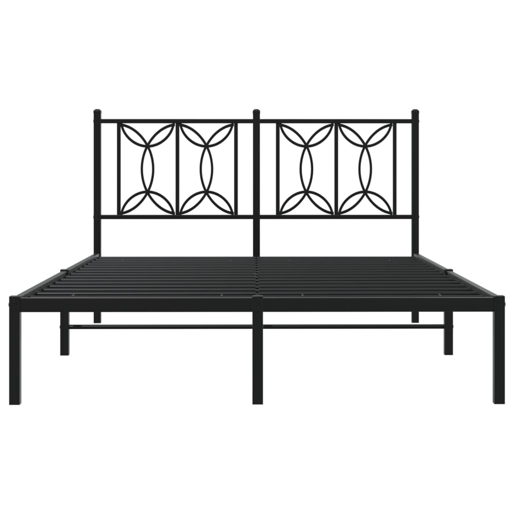Black Metal Bed Frame with Headboard - 140x190cm, No Mattress