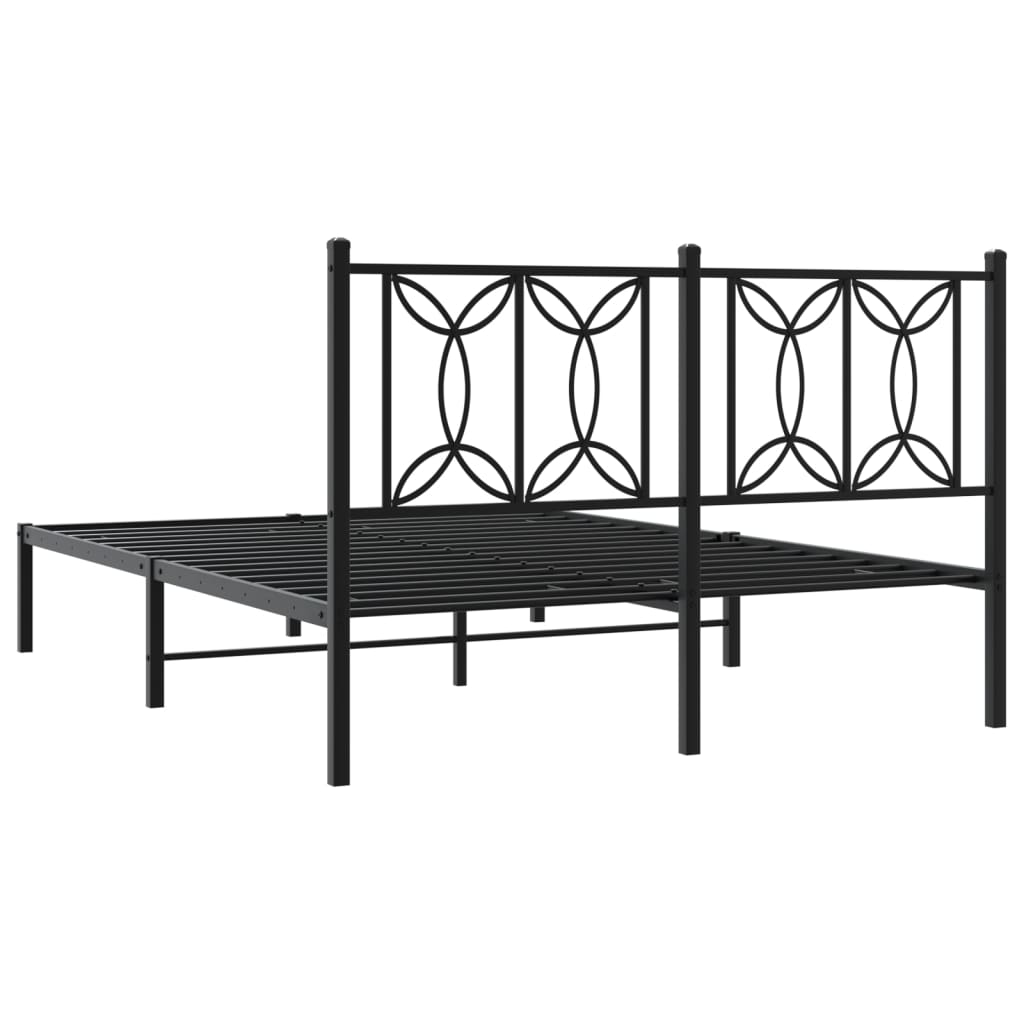 Black Metal Bed Frame with Headboard - 140x190cm, No Mattress