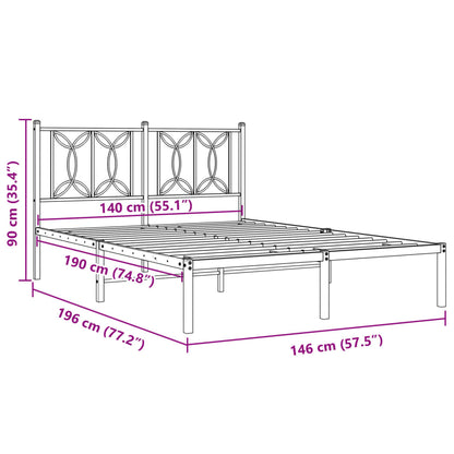 Black Metal Bed Frame with Headboard - 140x190cm, No Mattress