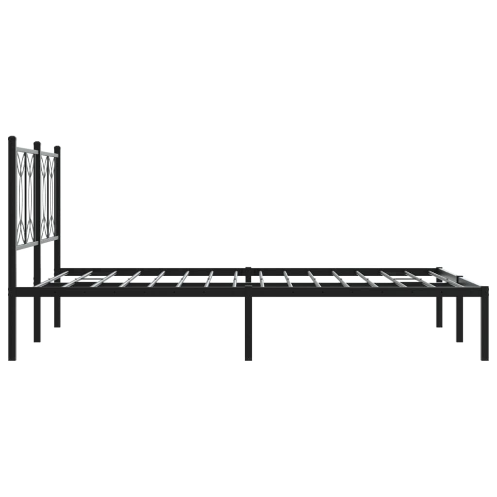 Black Metal Bed Frame with Headboard - 140x200cm Sturdy Design