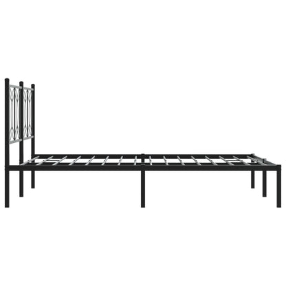 Black Metal Bed Frame with Headboard - 140x200cm Sturdy Design