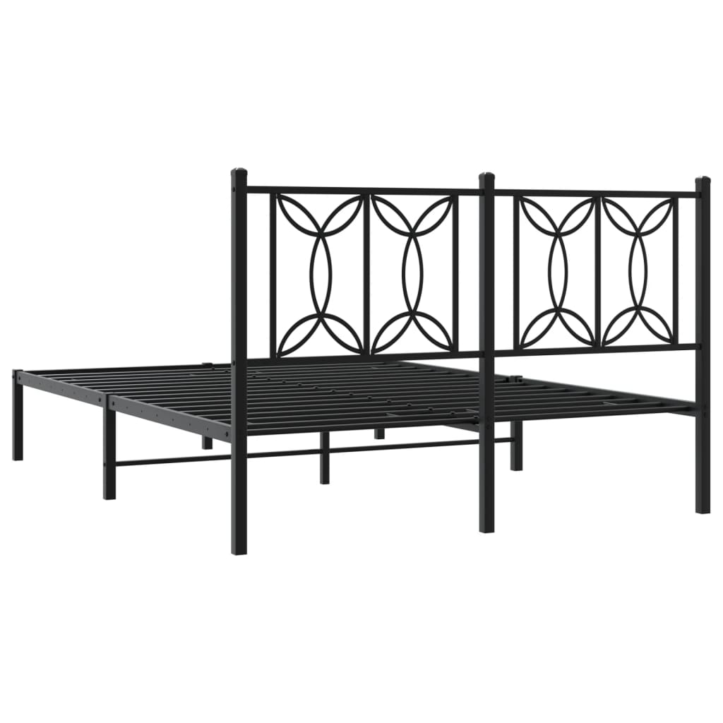Black Metal Bed Frame with Headboard - 140x200cm Sturdy Design