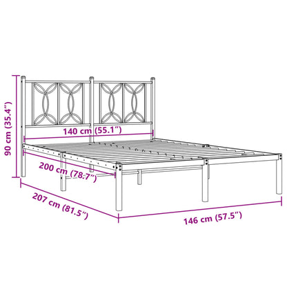 Black Metal Bed Frame with Headboard - 140x200cm Sturdy Design