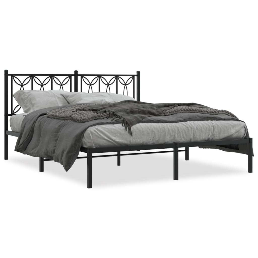 Black Metal Bed Frame with Headboard 160x200cm