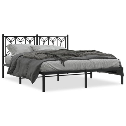 Black Metal Bed Frame with Headboard 160x200cm