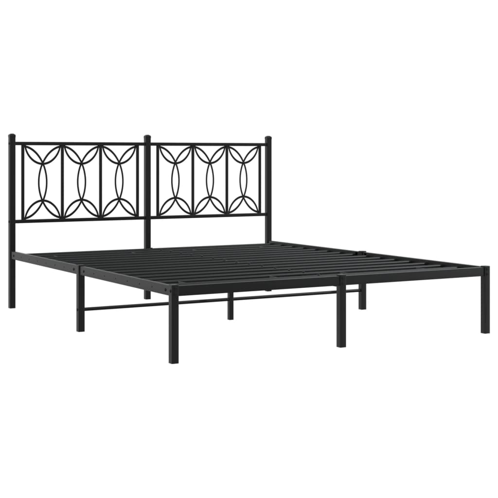 Black Metal Bed Frame with Headboard 160x200cm