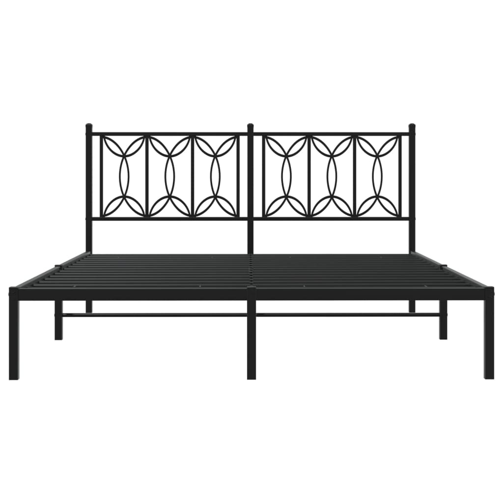 Black Metal Bed Frame with Headboard 160x200cm