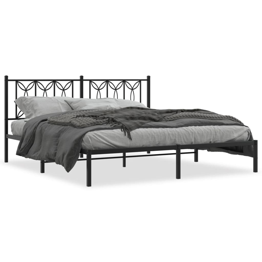 Black Metal Bed Frame with Headboard - 180x200cm, No Mattress