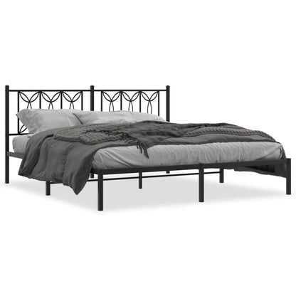Black Metal Bed Frame with Headboard - 180x200cm, No Mattress