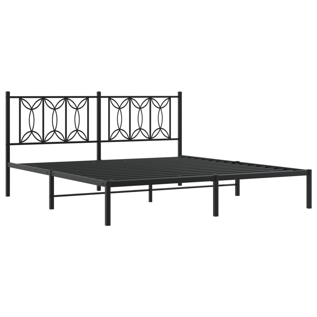 Black Metal Bed Frame with Headboard - 180x200cm, No Mattress