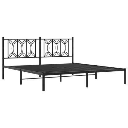 Black Metal Bed Frame with Headboard - 180x200cm, No Mattress