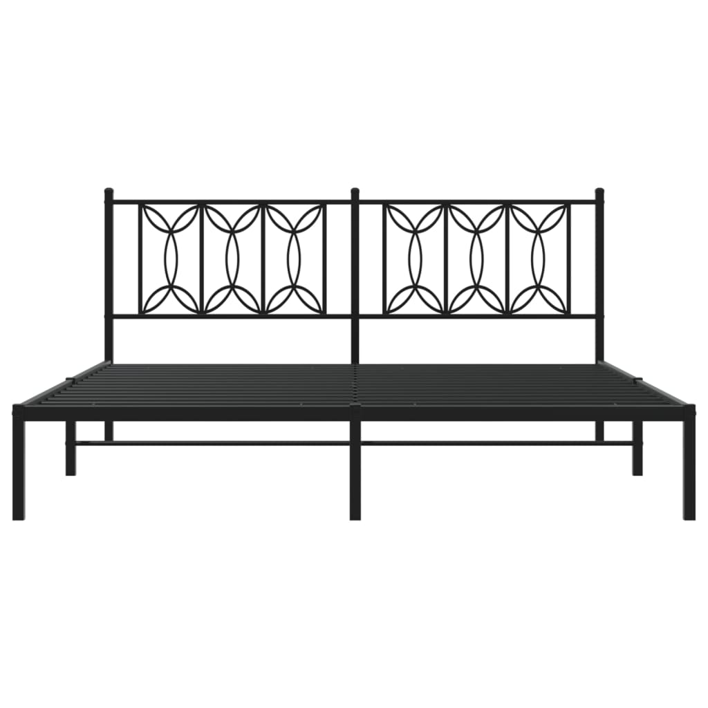 Black Metal Bed Frame with Headboard - 180x200cm, No Mattress