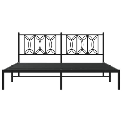 Black Metal Bed Frame with Headboard - 180x200cm, No Mattress