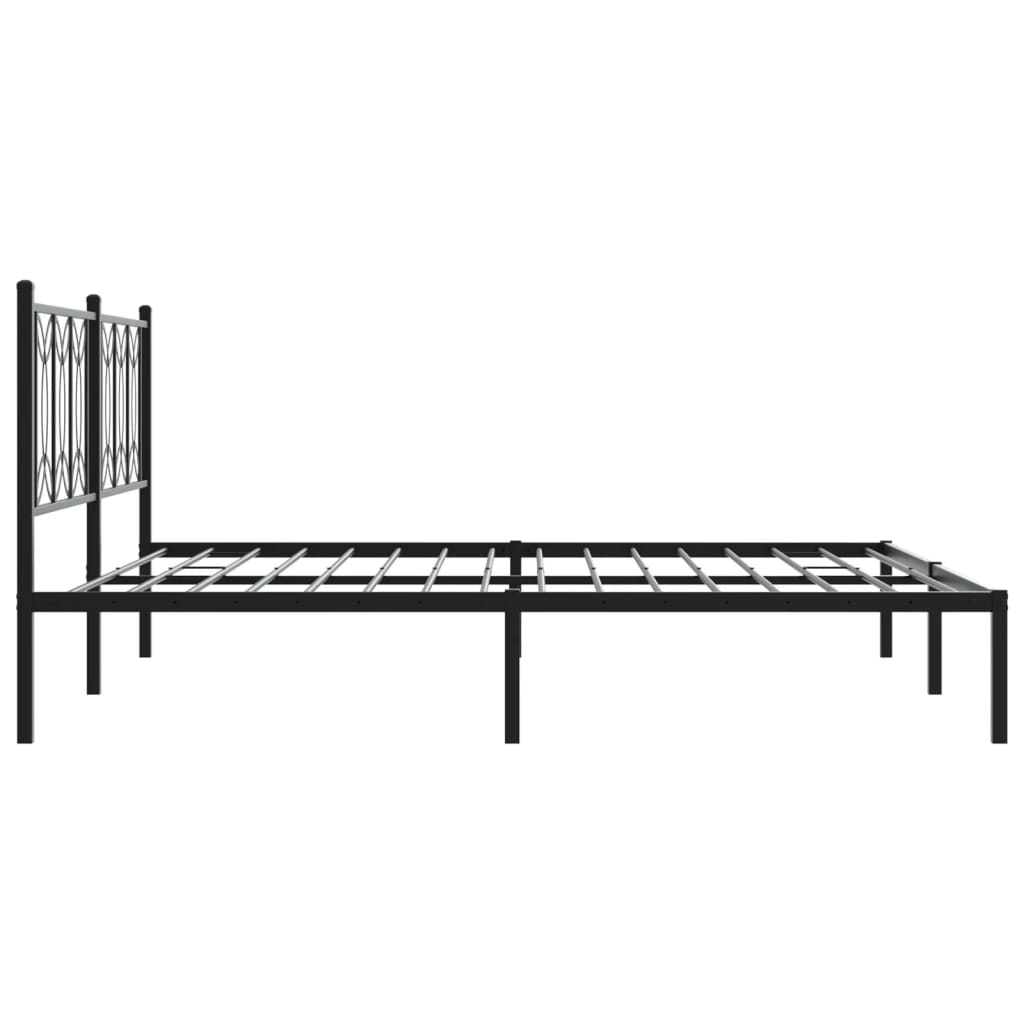 Black Metal Bed Frame with Headboard - 180x200cm, No Mattress