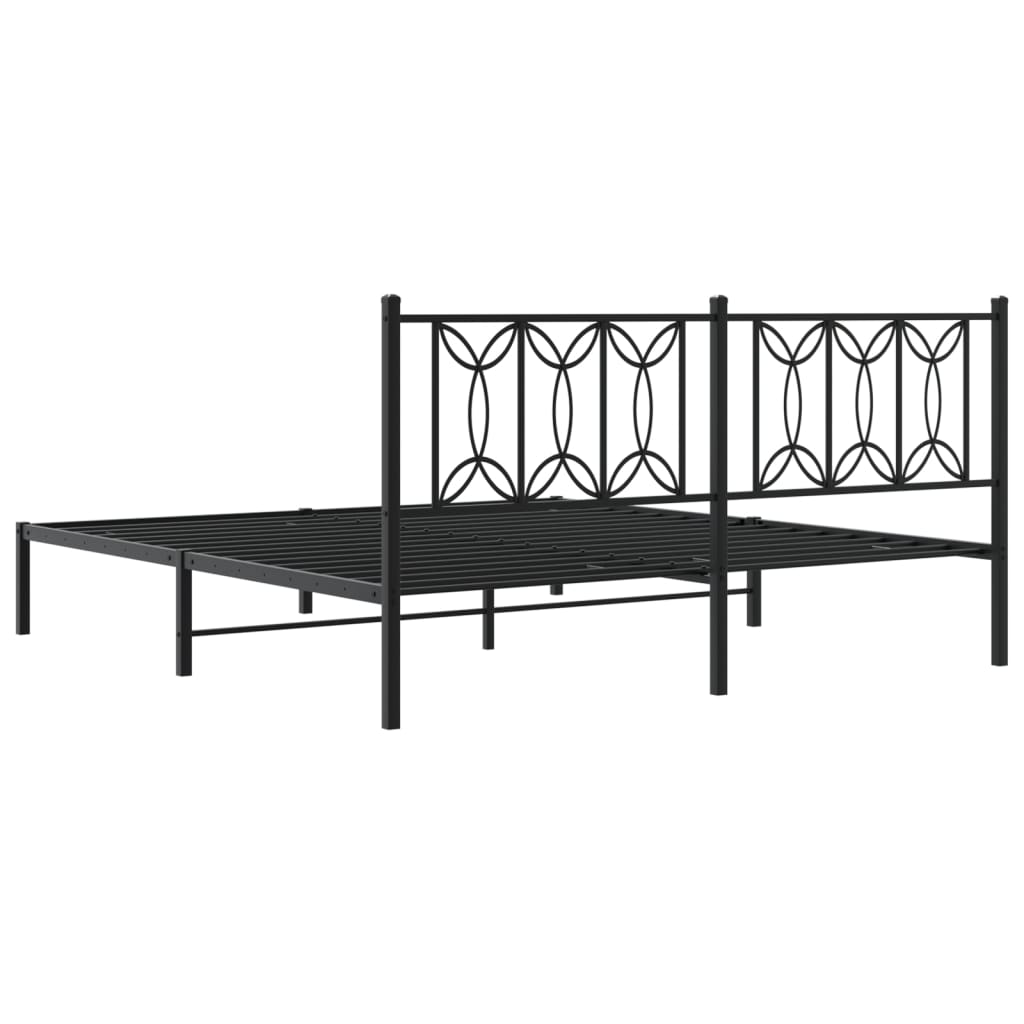 Black Metal Bed Frame with Headboard - 180x200cm, No Mattress