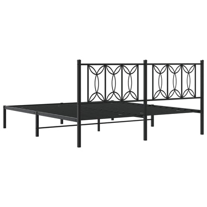 Black Metal Bed Frame with Headboard - 180x200cm, No Mattress