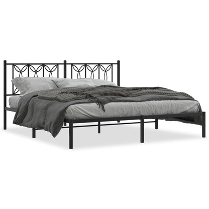 Black Metal Bed Frame with Headboard - 183x213cm, No Mattress