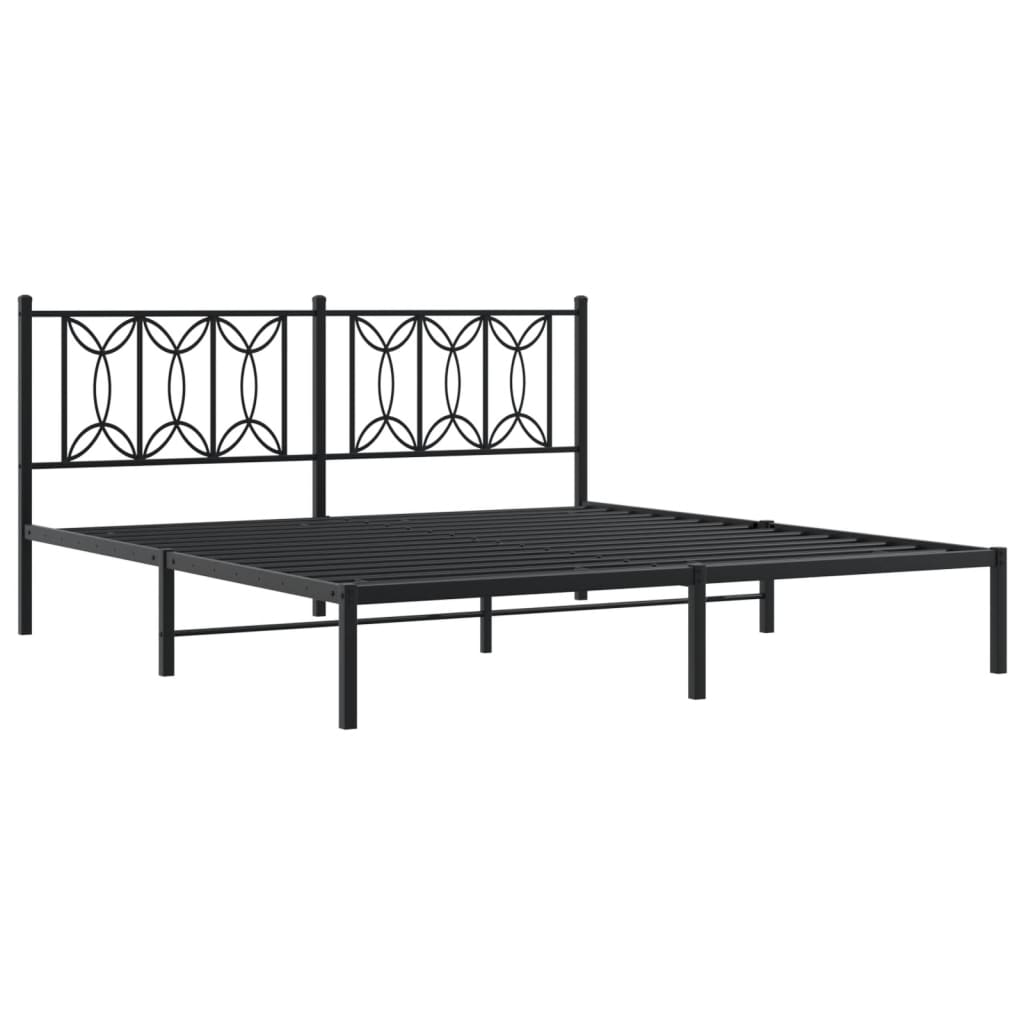 Black Metal Bed Frame with Headboard - 183x213cm, No Mattress