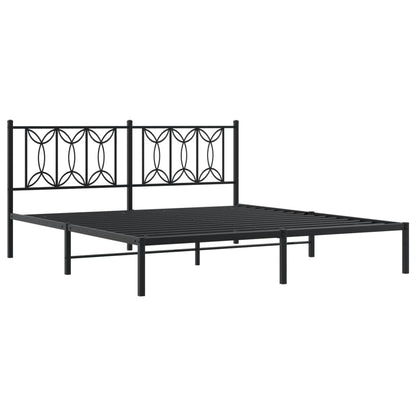 Black Metal Bed Frame with Headboard - 183x213cm, No Mattress