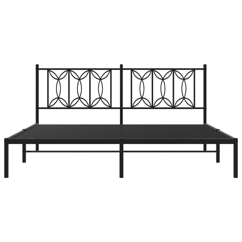 Black Metal Bed Frame with Headboard - 183x213cm, No Mattress