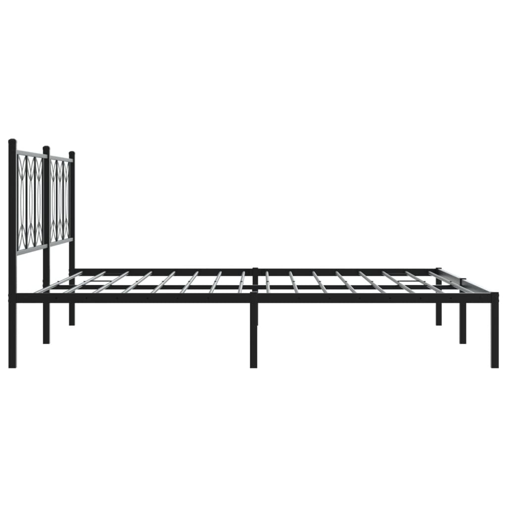 Black Metal Bed Frame with Headboard - 183x213cm, No Mattress