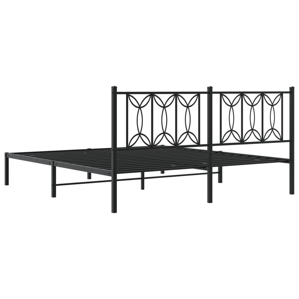 Black Metal Bed Frame with Headboard - 183x213cm, No Mattress