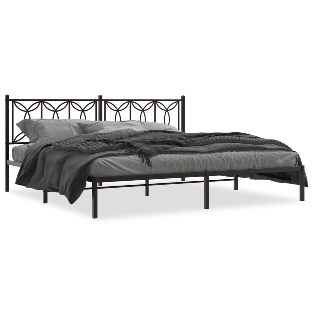 Black Metal Bed Frame with Headboard - 193x203cm, No Mattress