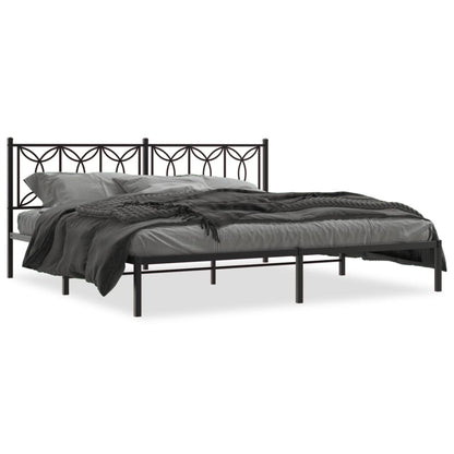 Black Metal Bed Frame with Headboard - 193x203cm, No Mattress