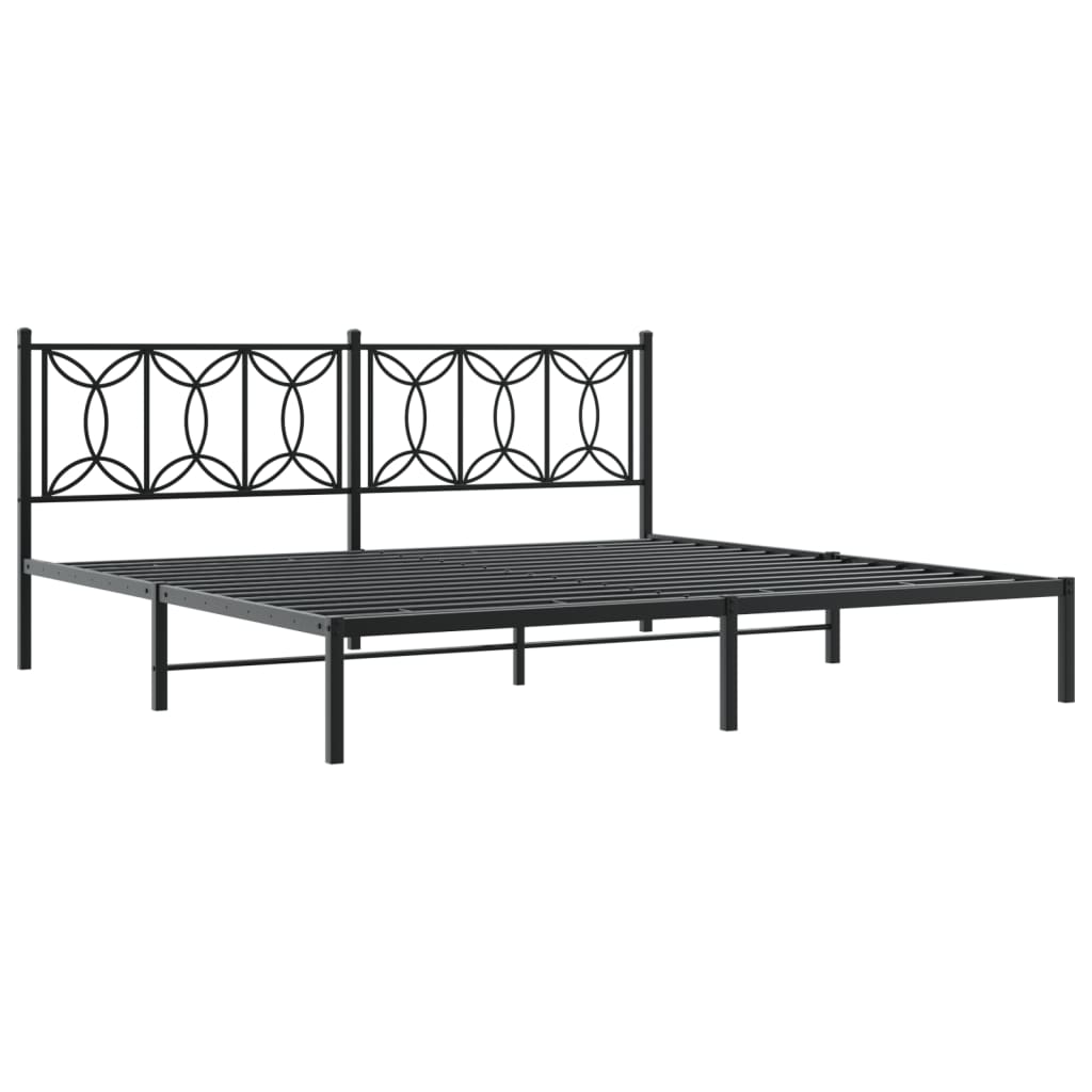 Black Metal Bed Frame with Headboard - 193x203cm, No Mattress