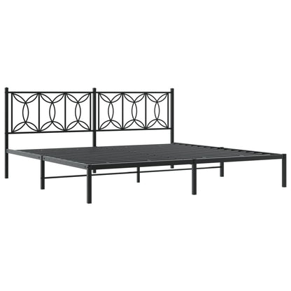 Black Metal Bed Frame with Headboard - 193x203cm, No Mattress