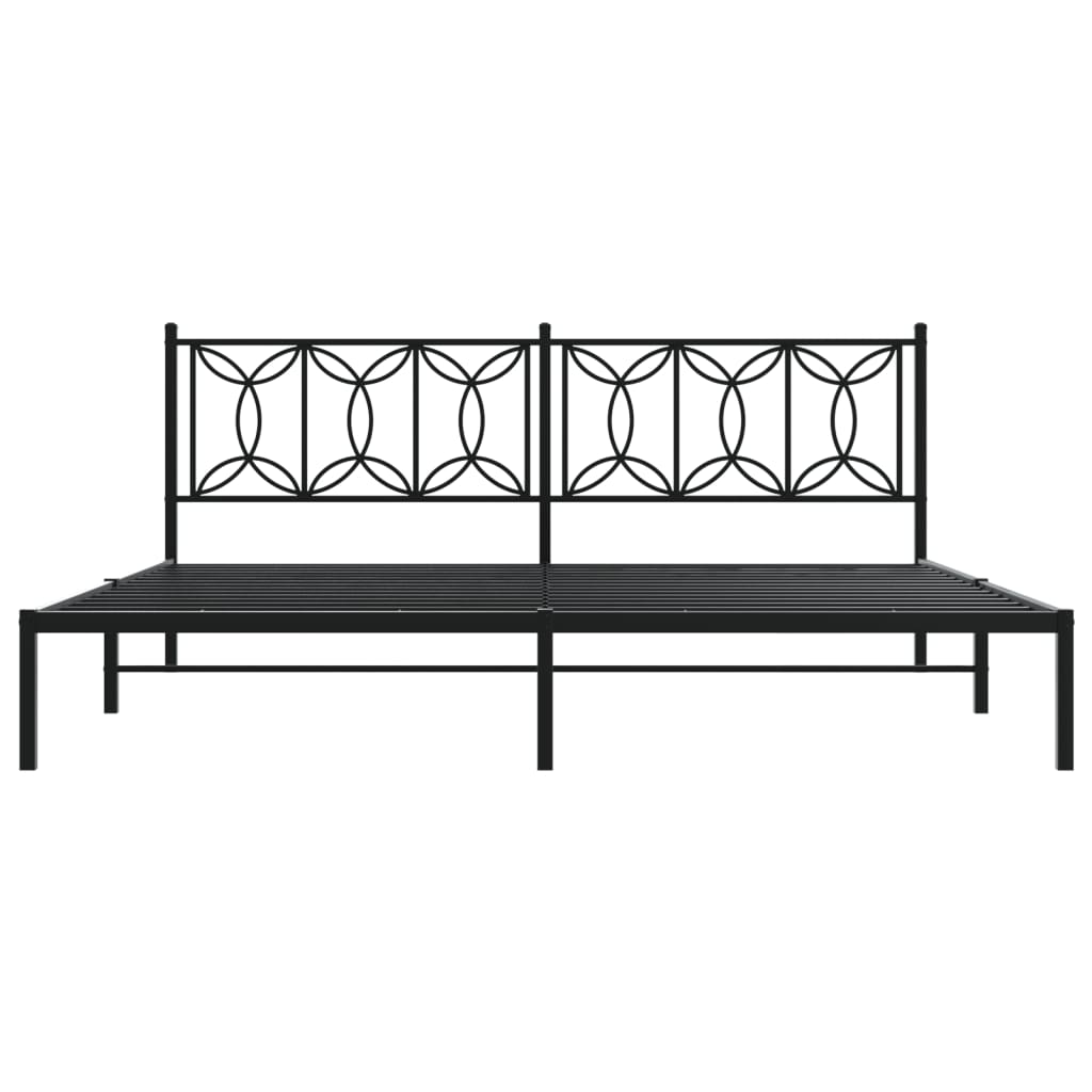 Black Metal Bed Frame with Headboard - 193x203cm, No Mattress