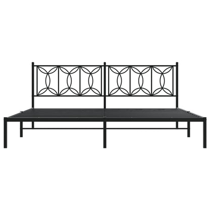 Black Metal Bed Frame with Headboard - 193x203cm, No Mattress